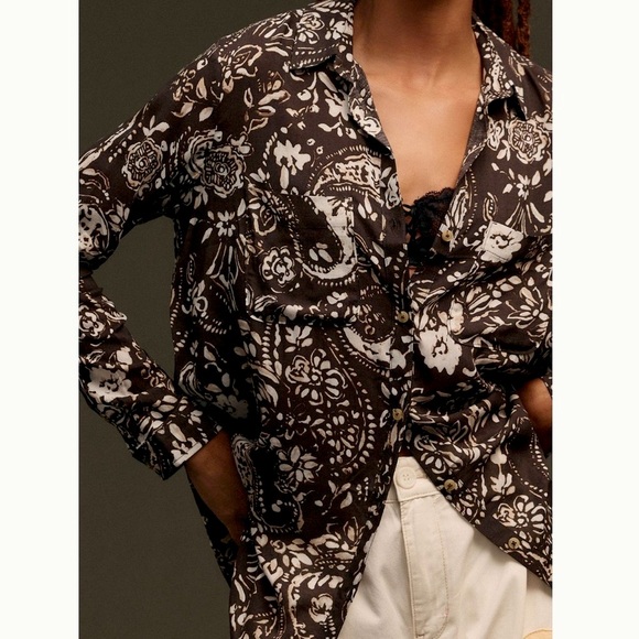 Anthropologie Pilcro Romy Relaxed Printed Buttondown Top, NEW - Picture 2 of 11